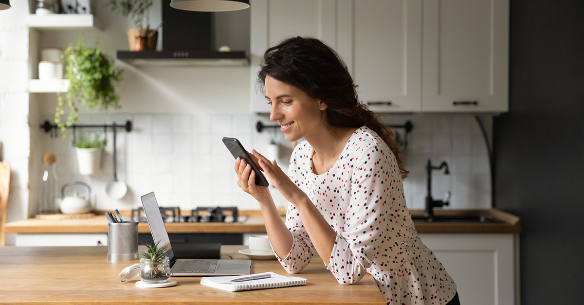 A woman banking on her phone